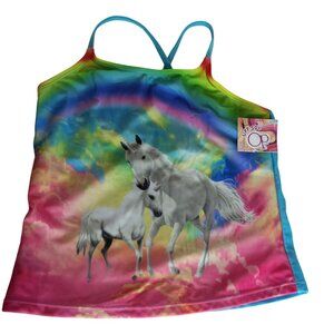 Op L 10 12 Tankini Swim Top Girls Rainbow Unicorn UPF 50+ Polyester Spandex NEW